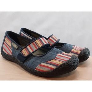 KEEN Denim Striped Mary Jane Shoes Womens Size 8.5